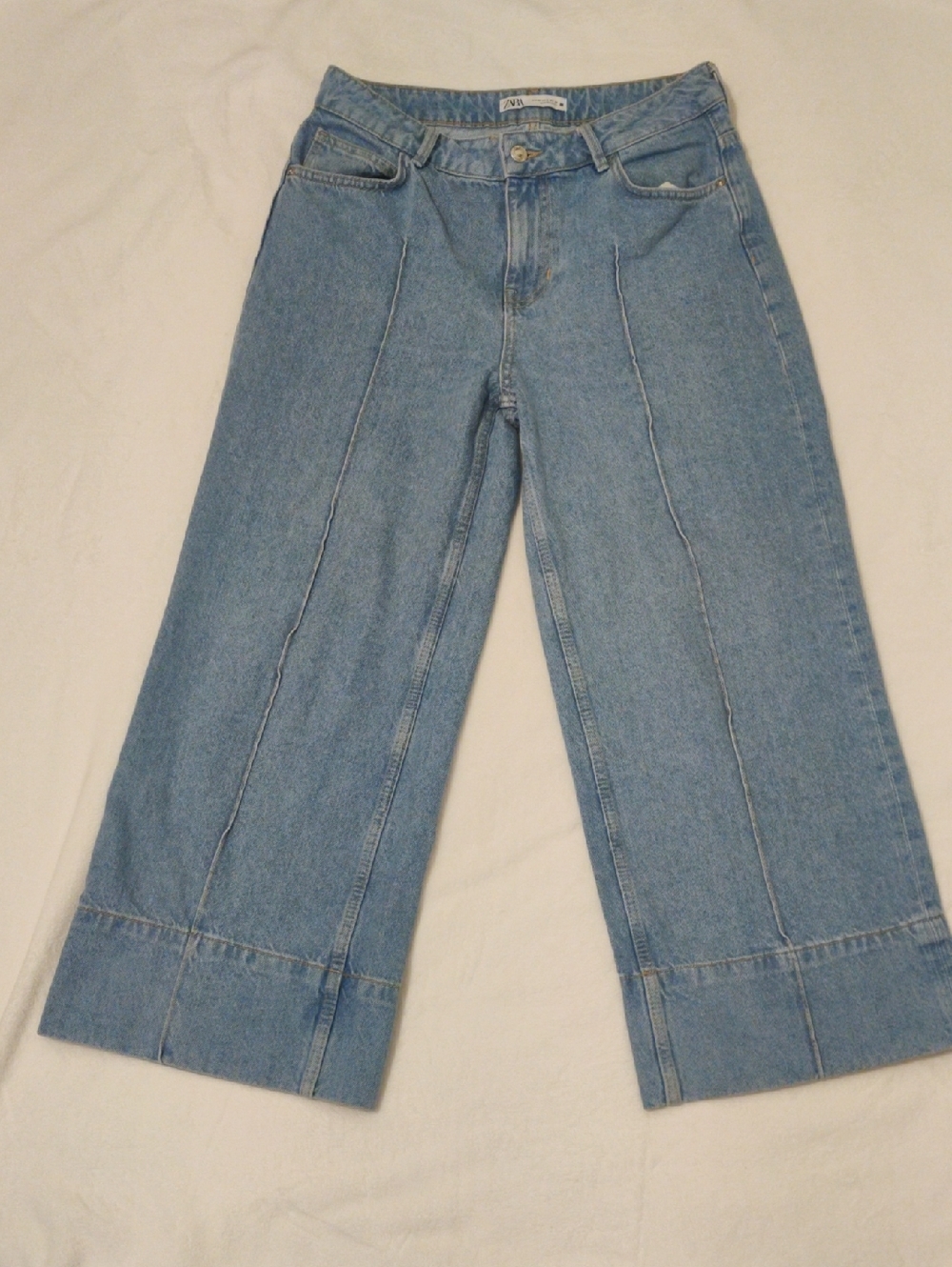 Zara Light Blue Wide-Leg Jeans with Front Seams - Picture 16 of 16